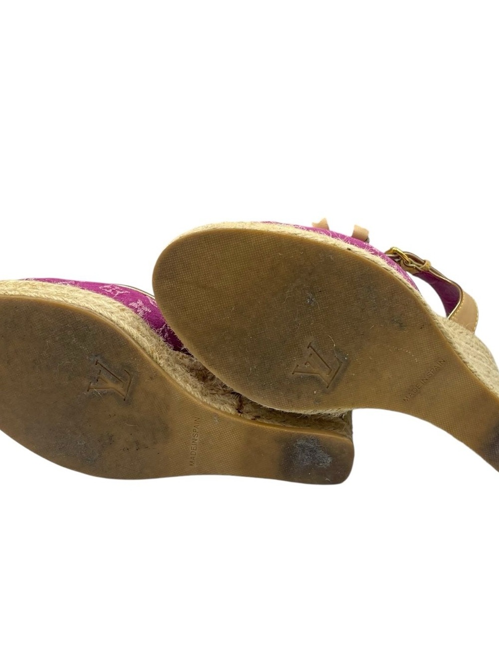 RARE Louis Vuitton Helios Wedge Sandals Pink Denim Monogram canvas EU36 US6 - Picture 9 of 10